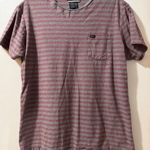 RVCA Men's Striped Red and Gray Tee L